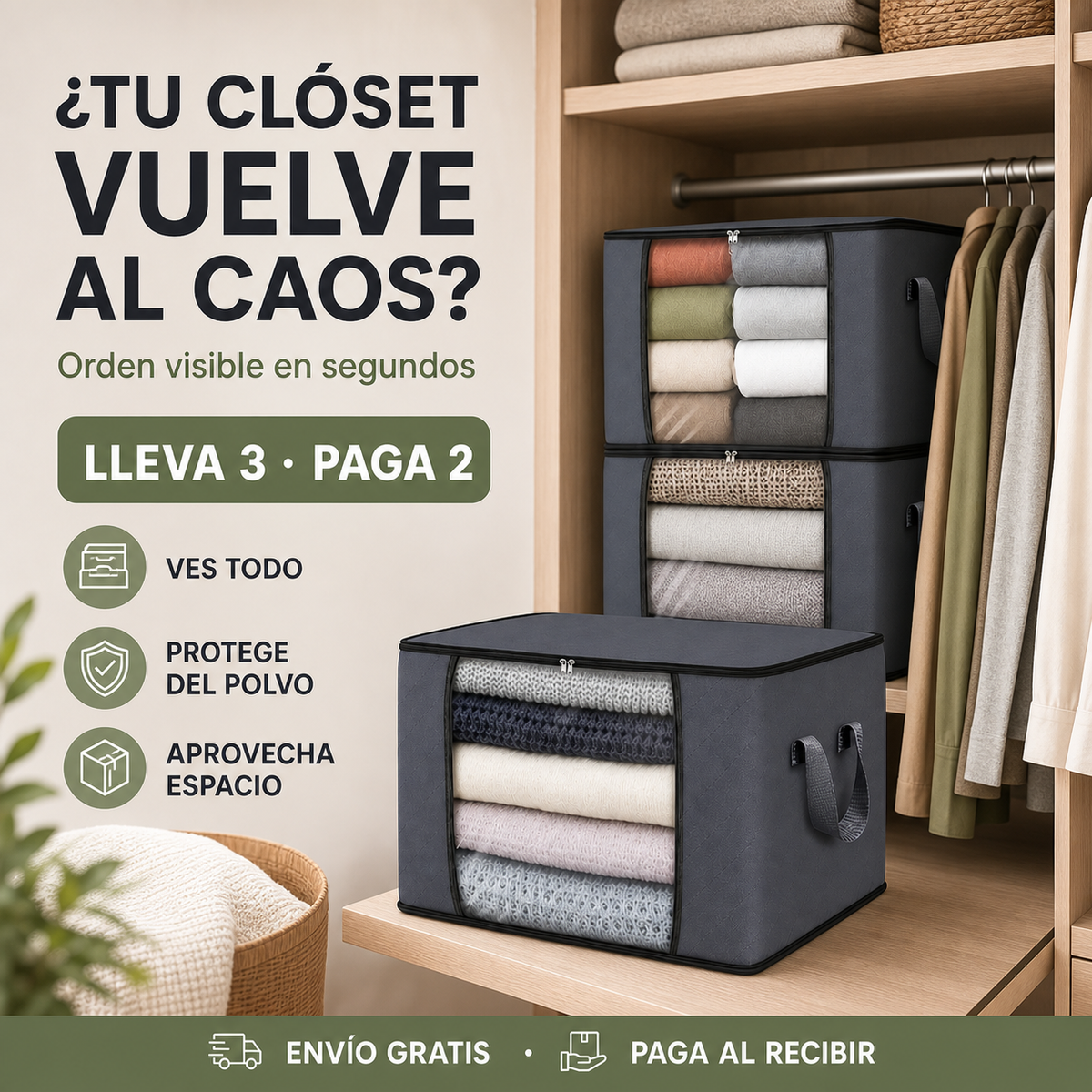 Pack de 3 Cajas Organizadoras Braveli para Clóset