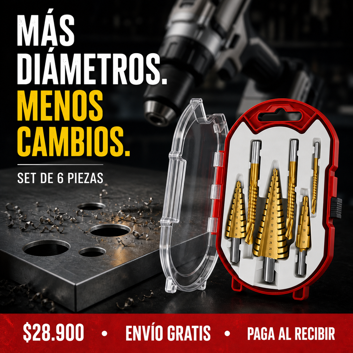 Set de 6 brocas escalonadas y de corte lateral con estuche - $28.900, envío gratis y pago al recibir
