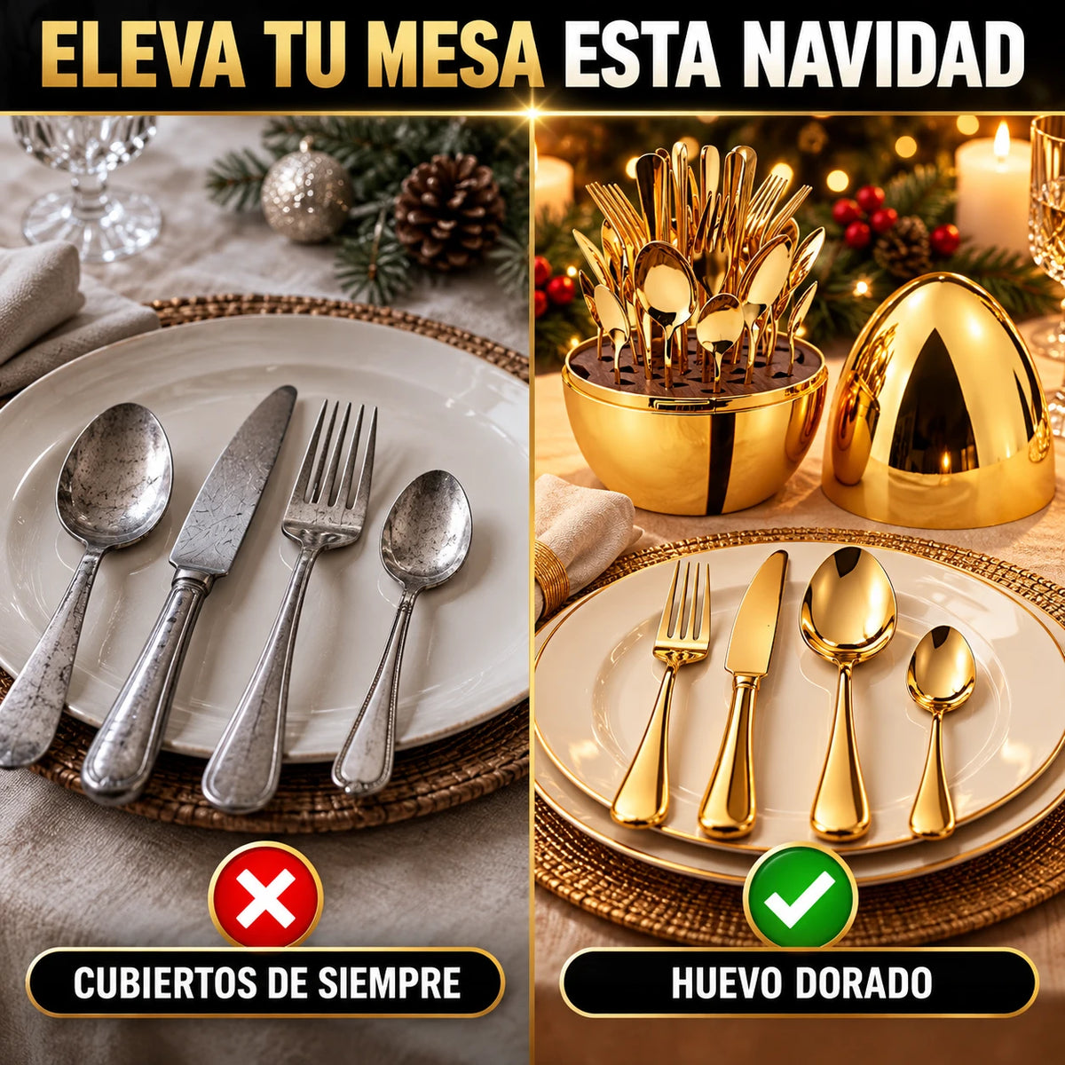 Antes y después: cubiertos de siempre vs Huevo Dorado