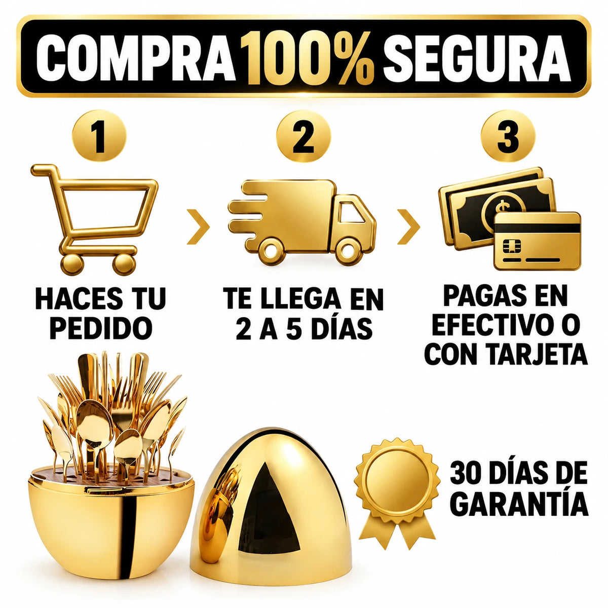 Compra segura: pagas en efectivo al recibir o con tarjeta, garantía 30 días