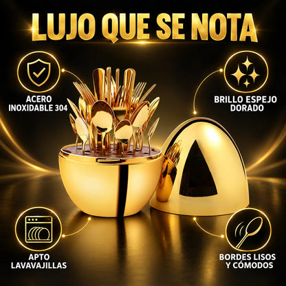 Huevo Dorado: acero inoxidable 304, brillo espejo dorado, apto lavavajillas